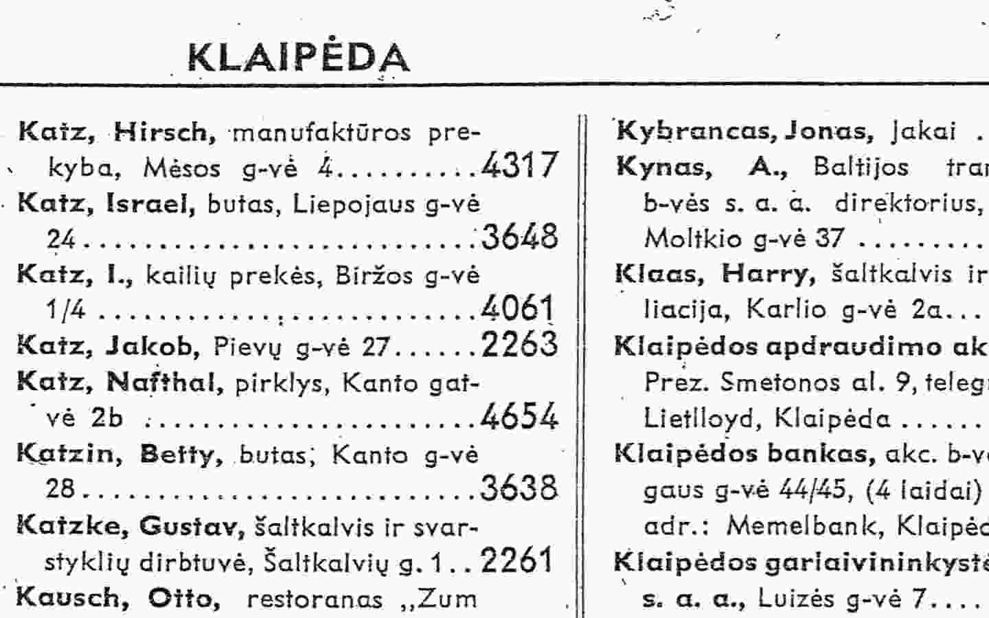 Example: 1939 Lithuania Telephone Directory